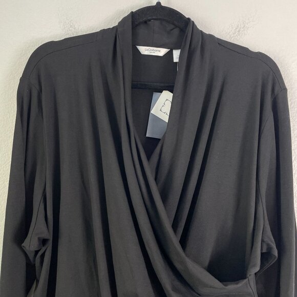 NEW Liz Claiborne Womens Plus 3X Black Draped Top Pima Cotton Blend Shirt - Picture 7 of 9